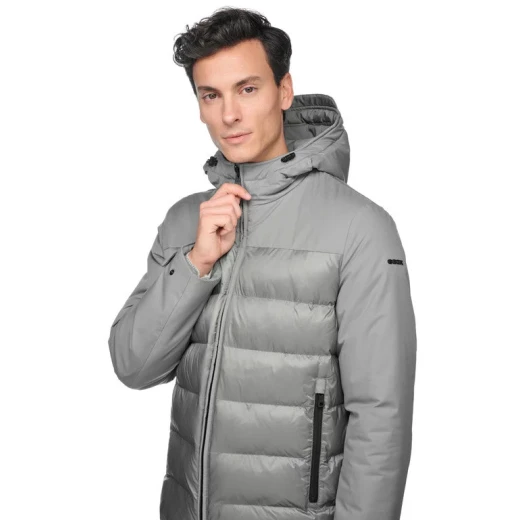 Geox Sapienza Man Padded Jacket 50 Grey Modern Outdoor Design Water Resistant Wind Blocking Recycled Nylon Twill Hood Drawstring Hem Fast Delivery Easy Exchange - Geox - Image 13