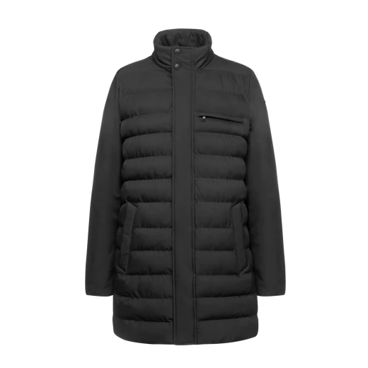 Geox Sile Man Longline Jacket Black Water Repellent Wind Resistant Padded Exterior 3 Pockets Size 54 Functional Comfortable Everyday Aesthetic M4628T.T3140.F9000 Fast Delivery
