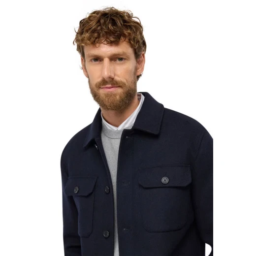 Monreale Man Sky Captain Wool Blend Coat Windproof Shirt Style Cut 56 with 2 Chest Pockets Modern Urban Vibe Soft Cloth Bonded Protection Against Wind for Busy City Days - Geox - Image 9