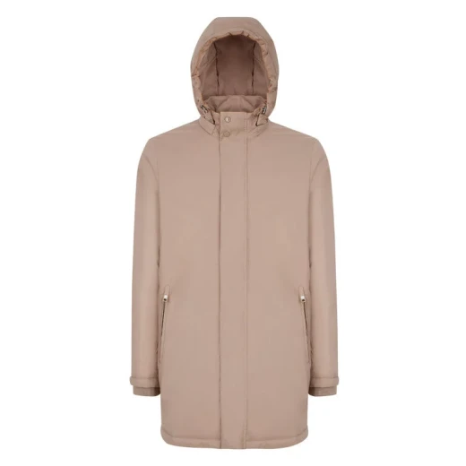 Aurelio Man Longline Down Jacket Light Brown 52 Detachable Hood Water Repellent Winter Coat for Men - Geox - Image 3