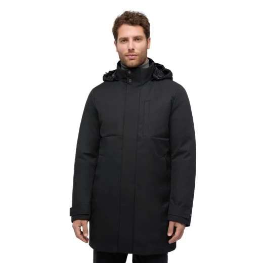 Aerantis Men's Longline Jacket with Reversible Hood and Dynamic Ventilation in Black Size 58. Water Repellent and Wind Blocking Polyester Perfect for City Days - Geox - Image 2