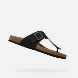 Geox Ghita Man Sandal Black Nubuck Breathable Cushioned Structure Summer Staple Men's Footwear Comfortable Cork Outsole Lightweight 46 Size U159VD.00032.C9999