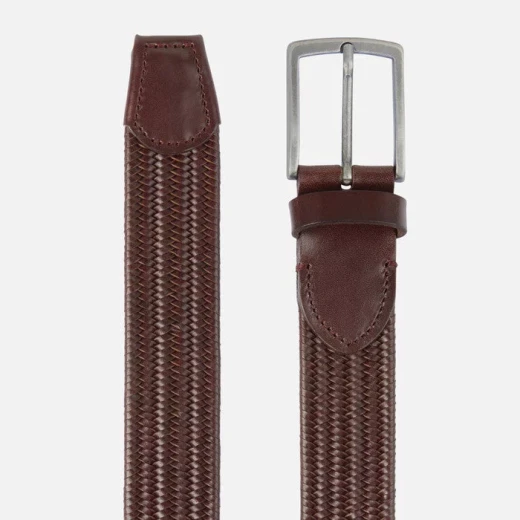 حزام BELT MAN للرجال لون قهوة بني مضفر مرن، مريح وأنيق بتصميم كاجوال، مصنوع من مادة تشبه الجلد، مقاس 105 سم، إكسسوار متعدد الاستخدامات لجميع المناسبات - جيوكس - Image 3