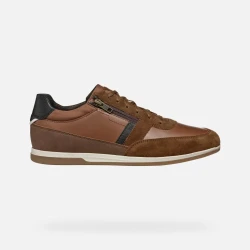 Geox Renan Man Brown Cotto Suede Sneakers with Side Zip Closure, Breathable Low Cut Casual Shoes for Men, Size 41, Lightweight Design for Everyday City Wear