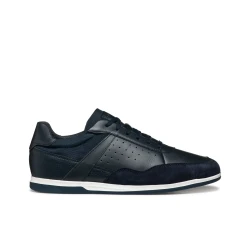 Geox Renan Men's Low Cut Sneakers Navy Blue with Suede and Nappa Leather Upper, Breathable and Comfortable Design, City Style, Vintage Inspired, Size 43