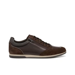 Geox Renan Men's Casual Sneakers Brown Color Crafted from Supple Nappa Leather with Suede Detailing Urban Style Low Cut Design Breathable Comfort Size 41 U564GA.02285.C0013