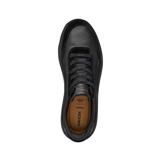 Geox Spherica Plus Men's Sneakers Black Nappa Leather and Suede Breathable Ultra Cushioned Slip On Shoes Size 41 Comfort Fit Casual Wear - Geox - Image 7