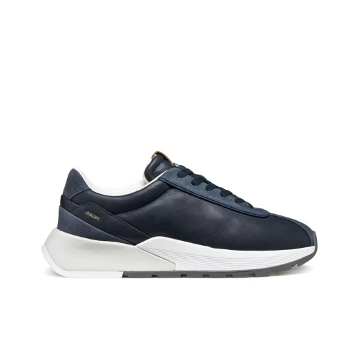 Metropoli Man Navy Sneakers Size 46 Soft Nappa Leather and Nubuck Running Inspired Casual Shoes for Men