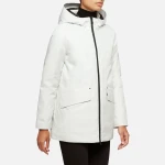Geox Gendry ABX Woman's Waterproof 3/4 Length Jacket White 44 Recycled Polyester Urban Style Rain and Wind Protection Feminine Hood Fast Delivery - Abx