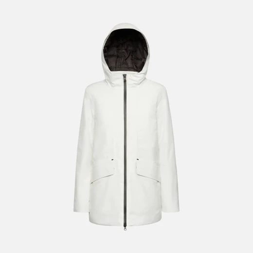 Geox Gendry ABX Woman's Waterproof 3/4 Length Jacket White 44 Recycled Polyester Urban Style Rain and Wind Protection Feminine Hood Fast Delivery - Abx - Image 3