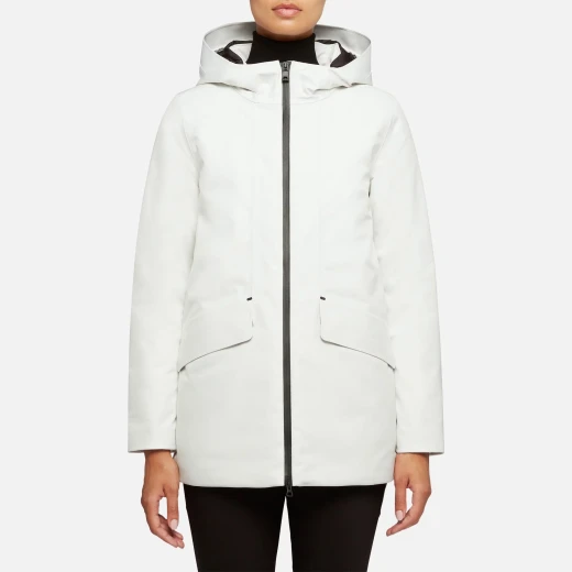 Geox Gendry ABX Woman's Waterproof 3/4 Length Jacket White 44 Recycled Polyester Urban Style Rain and Wind Protection Feminine Hood Fast Delivery - Abx - Image 4