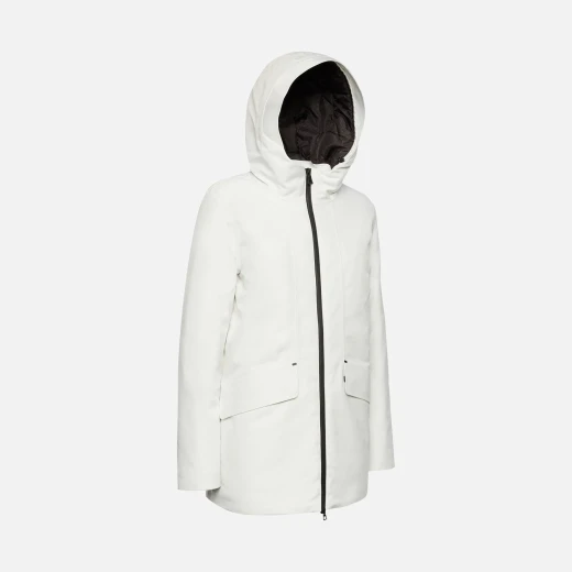 Geox Gendry ABX Woman's Waterproof 3/4 Length Jacket White 44 Recycled Polyester Urban Style Rain and Wind Protection Feminine Hood Fast Delivery - Abx - Image 5