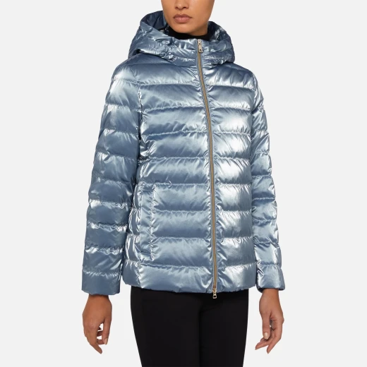 Geox Myluse Woman Platinum Puffer Jacket Optical White 50 Windproof Short Hooded Jacket Creased High Shine Nylon Premium Padding Winter Outerwear Comfortable Fit Faultless Design Geox Myluse Woman Platinum Puffer Jacket Optical White 50 Windproof Short Hooded Jacket Creased High Shine Nylon Premium Padding Winter Outerwear Comfortable Fit Faultless Design