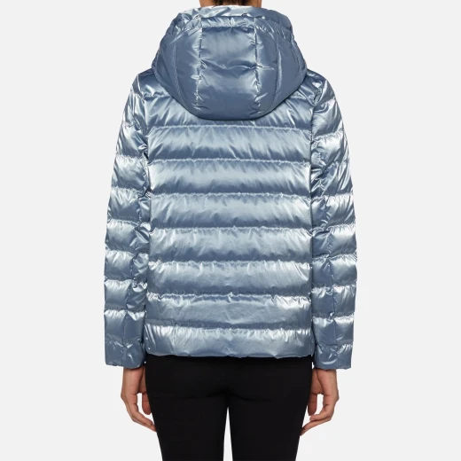 Geox Myluse Woman Platinum Puffer Jacket Optical White 50 Windproof Short Hooded Jacket Creased High Shine Nylon Premium Padding Winter Outerwear Comfortable Fit Faultless Design - Geox - Image 6