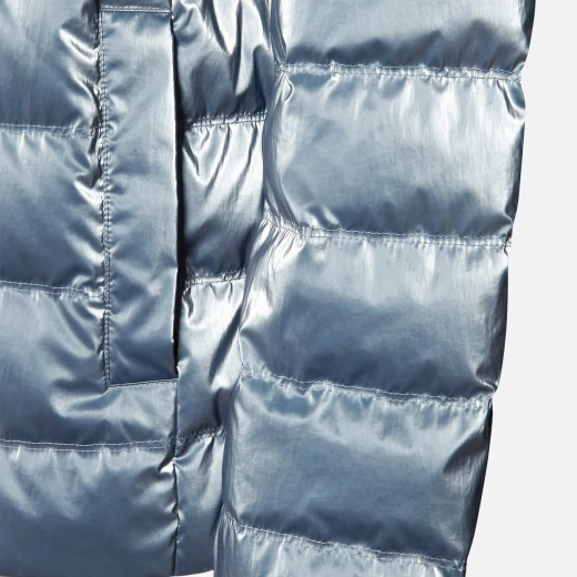 Geox Myluse Woman's Platinum Puffer Jacket Size 38 Windproof Hooded Short Design Creased High Shine Nylon Premium Padding Winter Outerwear for Women - Geox - Image 7