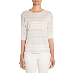 Geox Women's Off White Recycled Lurex Jersey T Shirt Boat Neckline Size L