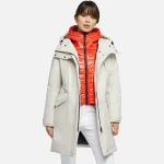 Geox Gendry ABX Woman's Parka Jacket Milk White Waterproof Breathable Longline Winter Coat 40 Comfortable Twill Fabric Sustainable Fill Multiple Pockets Removable Hood - Abx