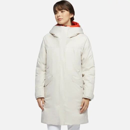 Geox Gendry ABX Woman's Parka Jacket Milk White Waterproof Breathable Longline Winter Coat 40 Comfortable Twill Fabric Sustainable Fill Multiple Pockets Removable Hood - Abx - Image 3