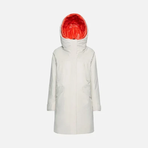 Geox Gendry ABX Woman's Parka Jacket Milk White Waterproof Breathable Longline Winter Coat 40 Comfortable Twill Fabric Sustainable Fill Multiple Pockets Removable Hood - Abx - Image 5