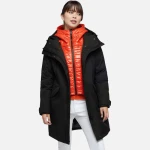 Geox Gendry ABX Woman's Parka Jacket Black Size 44 Waterproof Breathable Longline Winter Coat Sustainable Fill Multiple Pockets Removable Bib For City Life - Abx