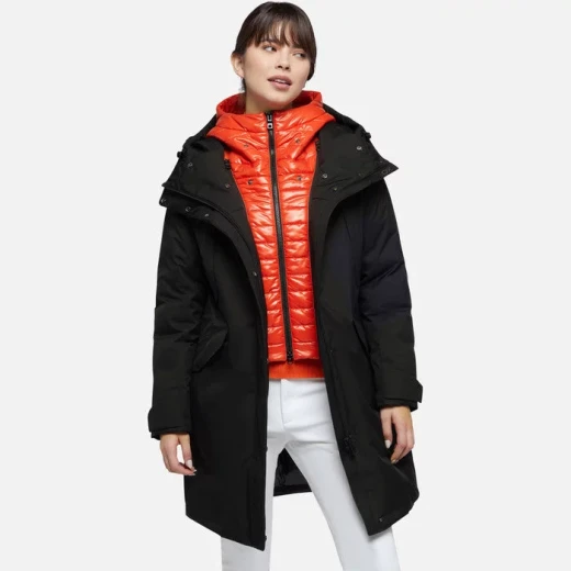 Geox Gendry ABX Woman's Parka Jacket Black Size 44 Waterproof Breathable Longline Winter Coat Sustainable Fill Multiple Pockets Removable Bib For City Life