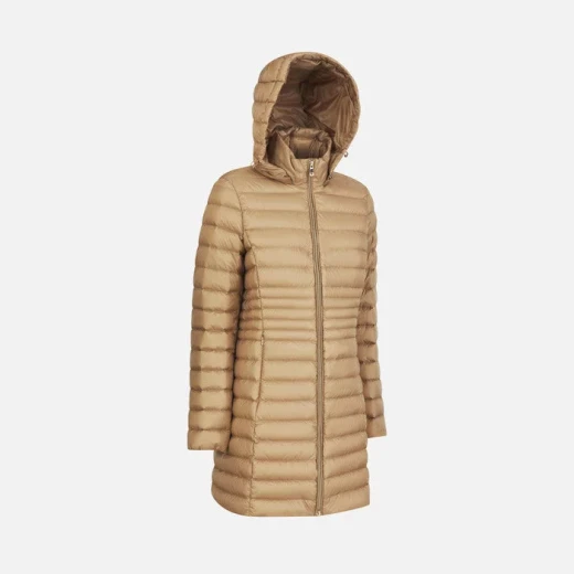 JAYSEN Woman Longline Puffer Jacket Travertine Beige Removable Hood - Geox - Image 5