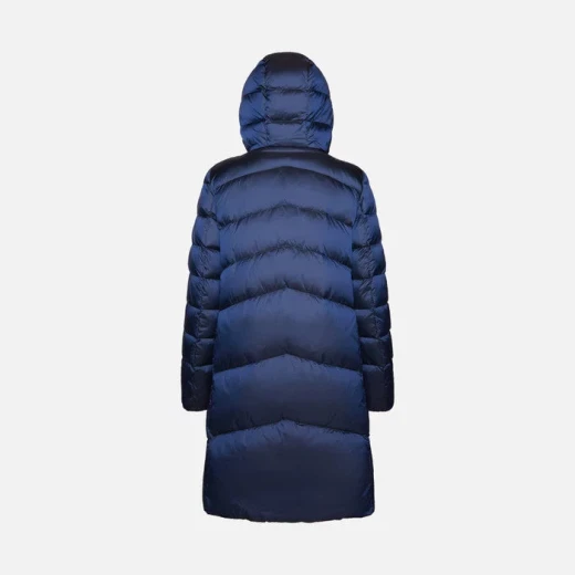 Geox Adrya Woman's Longline Puffer Jacket Dark Blue Hi Shine Nylon Flared Silhouette Hooded Size 38 Winter Parka - Geox - Image 6