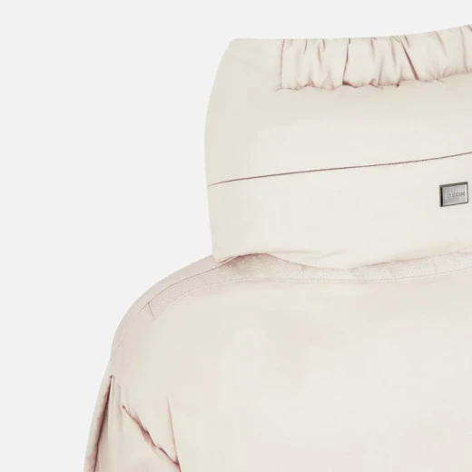 Geox Skyely Woman Oversized Puffy Jacket Milk White 50 Mid Length with Waistbelt Sustainable Padding Soft Hood Metallic Nylon Fast Delivery Easy Exchange at Stores - Image 4