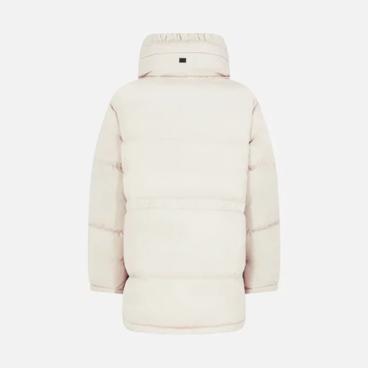 Geox Skyely Woman Oversized Puffy Jacket Milk White 50 Mid Length with Waistbelt Sustainable Padding Soft Hood Metallic Nylon Fast Delivery Easy Exchange at Stores - Image 5