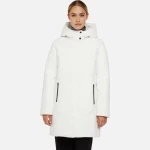 Geox Spherica Woman's 3/4 Length Parka Jacket Milk White Recycled Polyester Water Repellent Windblocking Hooded Sustainable Padding 44 Ideal for Everyday City Lifestyle - Geox