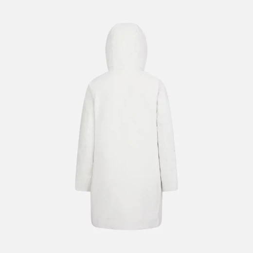 Geox Spherica Woman's 3/4 Length Parka Jacket Milk White Recycled Polyester Water Repellent Windblocking Hooded Sustainable Padding 44 Ideal for Everyday City Lifestyle - Geox - Image 4