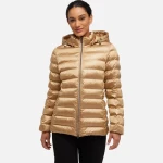 معطف زوسما نسائي قصير بغطاء للرأس ترافيرتين بيج ساتان لموسم الشتاء - جيوكس