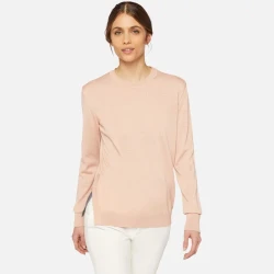 Geox Knit Woman Sweater Antique Rose Merino Wool Recycled Fibers Round Neck Side Slits Feminine Design Key Wardrobe Piece Size Small Adapts to Individual Style 150-180 Characters