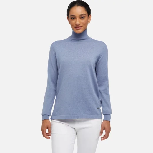 Geox Knit Woman Faded Denim Turtleneck Sweater Merino Wool Blend Side Slits Contrast Detailing For Women's 2024 Collection Versatile Comfortable Layering Option Sizes Available - Image 2