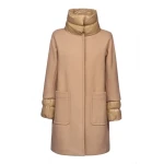 Diamanta Woman's Beige Long Wool Coat with Shiny Nylon Details Size 44 for Urban Winter Wear Recycled EcologicWARM Wadding Modern Design ITEMCODE W4615D.T3116.F5260