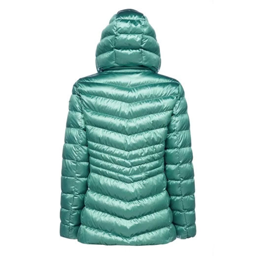 جاكيت زوسما شتوي نسائي بغطاء رأس قابل للفصل باللون الأخضر، تصميم أنثوي، مصنوع من الساتان اللامع، حشوة EcologicWARM المعاد تدويرها، مقاس 40، توصيل سريع وتبديل سهل - جيوكس - Image 3