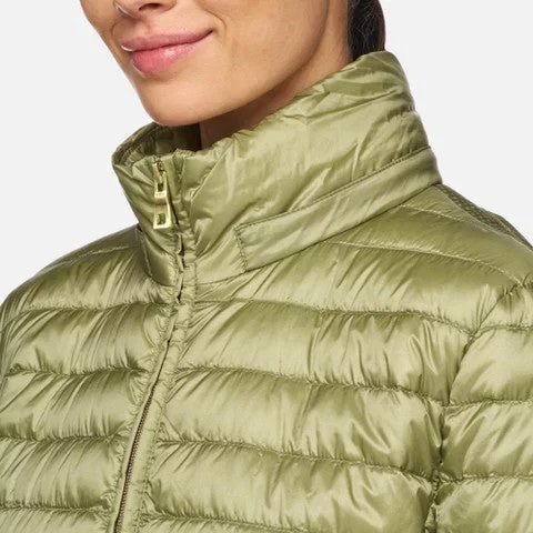 JAYSEN Woman's Lightweight Down Jacket with Removable Hood Sage Green Color, Windproof and Water Repellent 20 Denier Nylon, Size 38 for Transseasonal Wear - Geox - Image 10