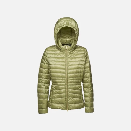 JAYSEN Woman's Lightweight Down Jacket with Removable Hood Sage Green Color, Windproof and Water Repellent 20 Denier Nylon, Size 38 for Transseasonal Wear - Geox - Image 2