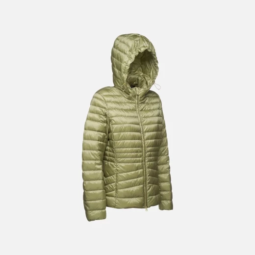 JAYSEN Woman's Lightweight Down Jacket with Removable Hood Sage Green Color, Windproof and Water Repellent 20 Denier Nylon, Size 38 for Transseasonal Wear - Geox - Image 6
