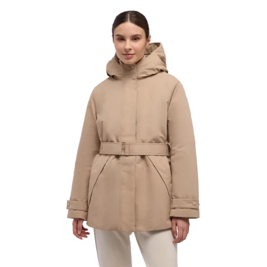 HOARA Woman's Parka Jacket Waterproof Hi Tech Fabric Belted Waist Recycled Thermore Ecodown Padding Size 46 Natural Color Modern Winter Coat - Hoara woman - Image 2
