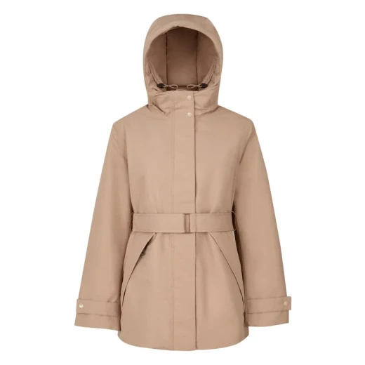 HOARA Woman's Parka Jacket Waterproof Hi Tech Fabric Belted Waist Recycled Thermore Ecodown Padding Size 46 Natural Color Modern Winter Coat - Hoara woman - Image 3