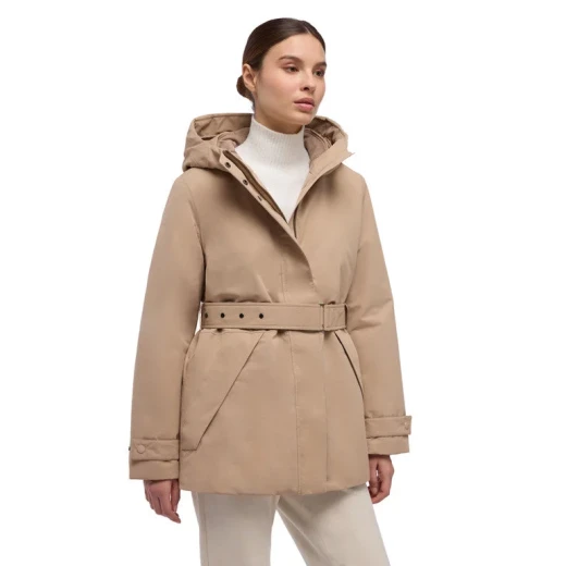 HOARA Woman's Parka Jacket Waterproof Hi Tech Fabric Belted Waist Recycled Thermore Ecodown Padding Size 46 Natural Color Modern Winter Coat - Hoara woman - Image 4