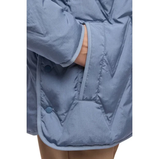 Plummery Jacket Woman Faded Denim Mid Length Down Jacket Detachable Hood Water Repellent Wind Blocking Finish Perfect For City Living Size 48 - Plummery - Image 8