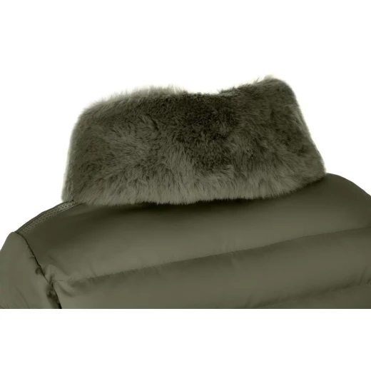 Bettanie Women's Down Jacket Grape Leaf Satin Exterior with Luxurious Fur Trim, Recycled Padding, and Feminine Design, Ideal for City Wear. Available in Size 38. - Geox - Image 5