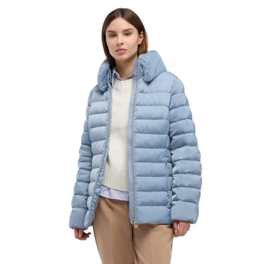 Bettanie Women's Down Jacket Faded Denim Recycled Padding Fur Trim 48 - Geox - Image 4