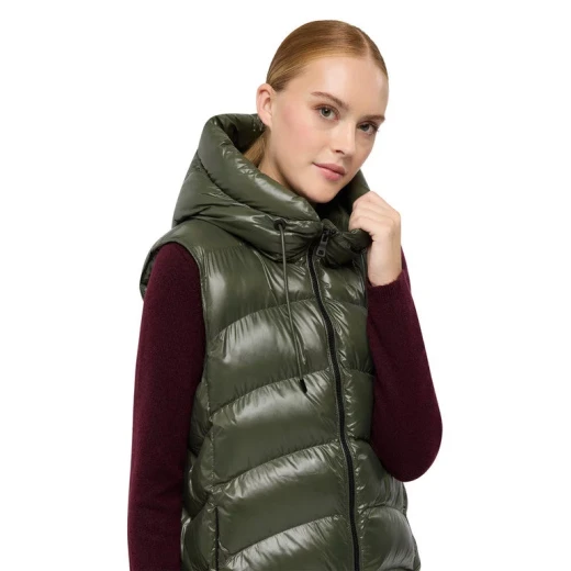 Bleyze Woman Hooded Vest Grape Leaf Recycled Lacquered Fabric Winter Jacket 44 Featuring Recycled Lining and Padding, Contemporary City Style - Bleyze - Image 10
