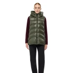 Bleyze Woman Hooded Vest Grape Leaf Recycled Lacquered Fabric Winter Jacket 44 Featuring Recycled Lining and Padding, Contemporary City Style - Bleyze