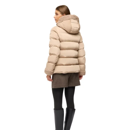 VILDE Jacket Woman Natural 40 Recycled Polyester Parka with Curly Teddy Fur Detailing Water Repellent Wind Blocking Winter Outerwear Sustainable Lining and Padding for Women - Geox - Image 10