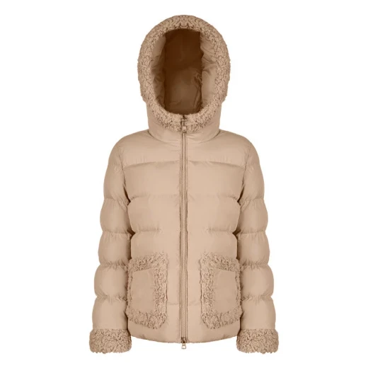 VILDE Jacket Woman Natural 48, Recycled Polyester Parka with Teddy Fur Detailing, Water Repellent Wind Blocking Outerwear for Winter Days. ITEMCODE: W5628D.T3266.F5228 - Geox - Image 3
