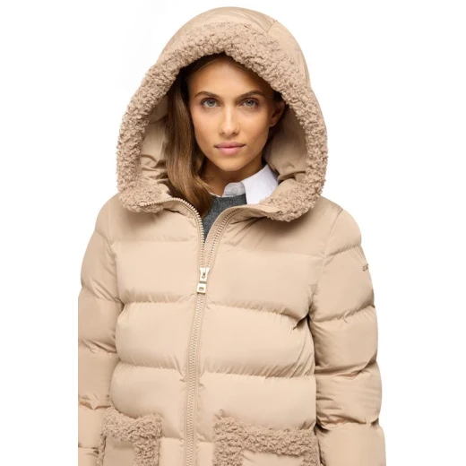 VILDE Jacket Woman Natural 48, Recycled Polyester Parka with Teddy Fur Detailing, Water Repellent Wind Blocking Outerwear for Winter Days. ITEMCODE: W5628D.T3266.F5228 - Geox - Image 7